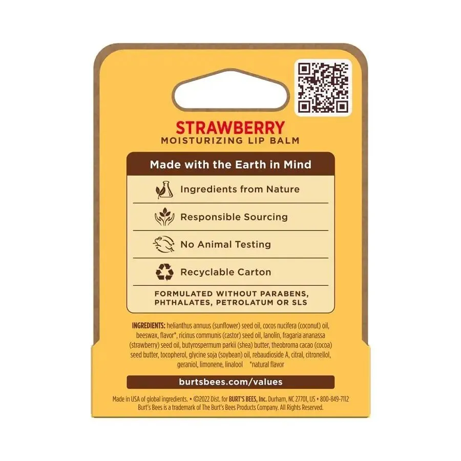 Burt's Bees Strawberry Lip Balm in Blister Box 0.15 oz. Lip Balm