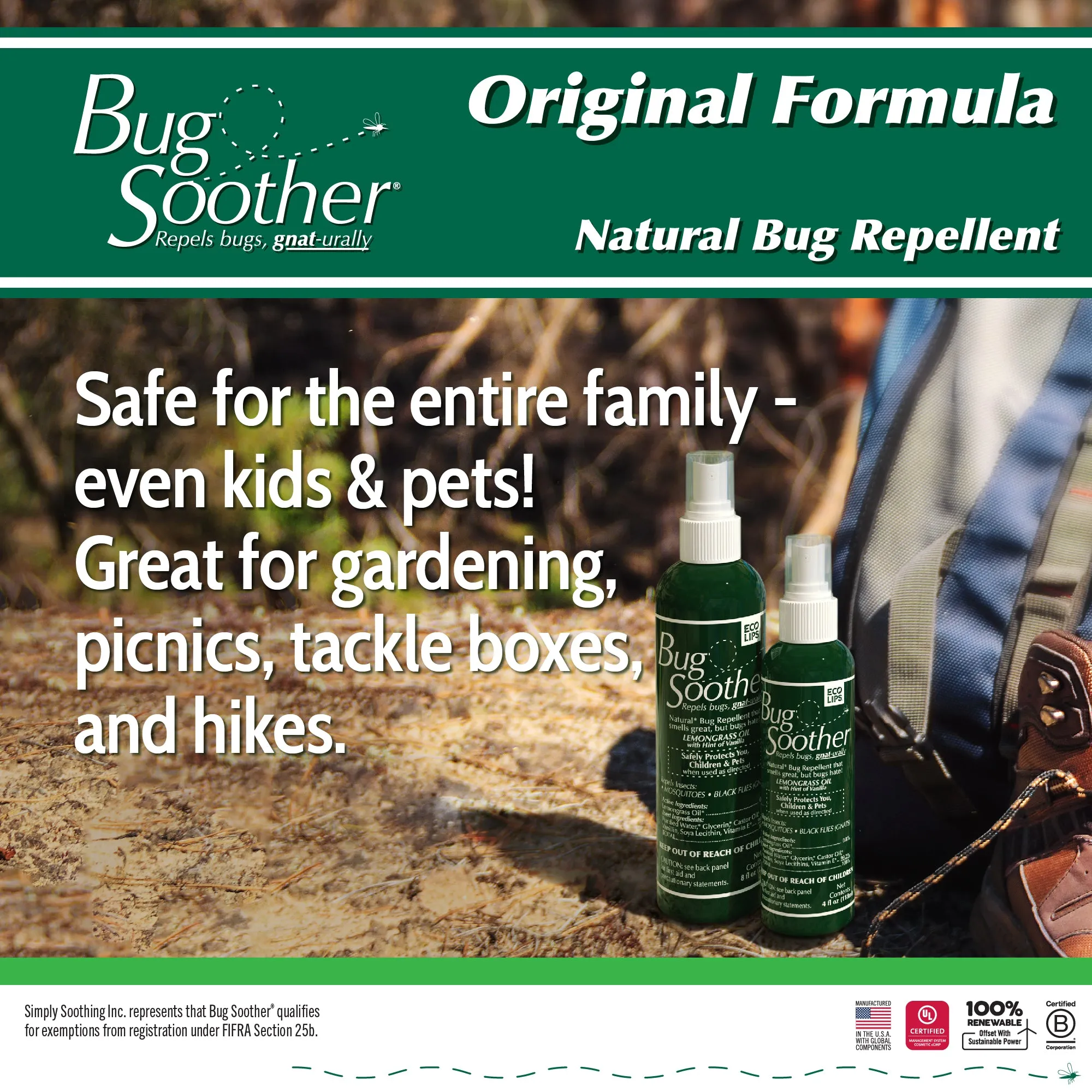 Outdoor Essentials 3-pack - Bug Soother Gnat & Mosquito Repellent, SPF 30 Sunscreen Lotion and Zinc SPF 15 Lip Balm